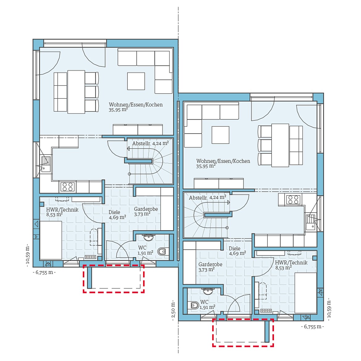 Fertighaus Doppelhaus 164: Grundrissoption EG