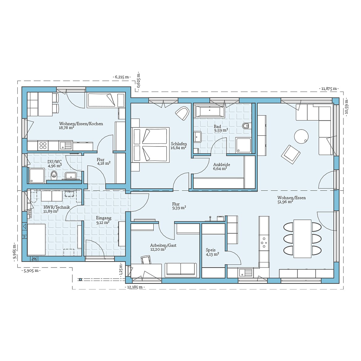 Prefabricated house Bungalow 160: Ground floor plan
