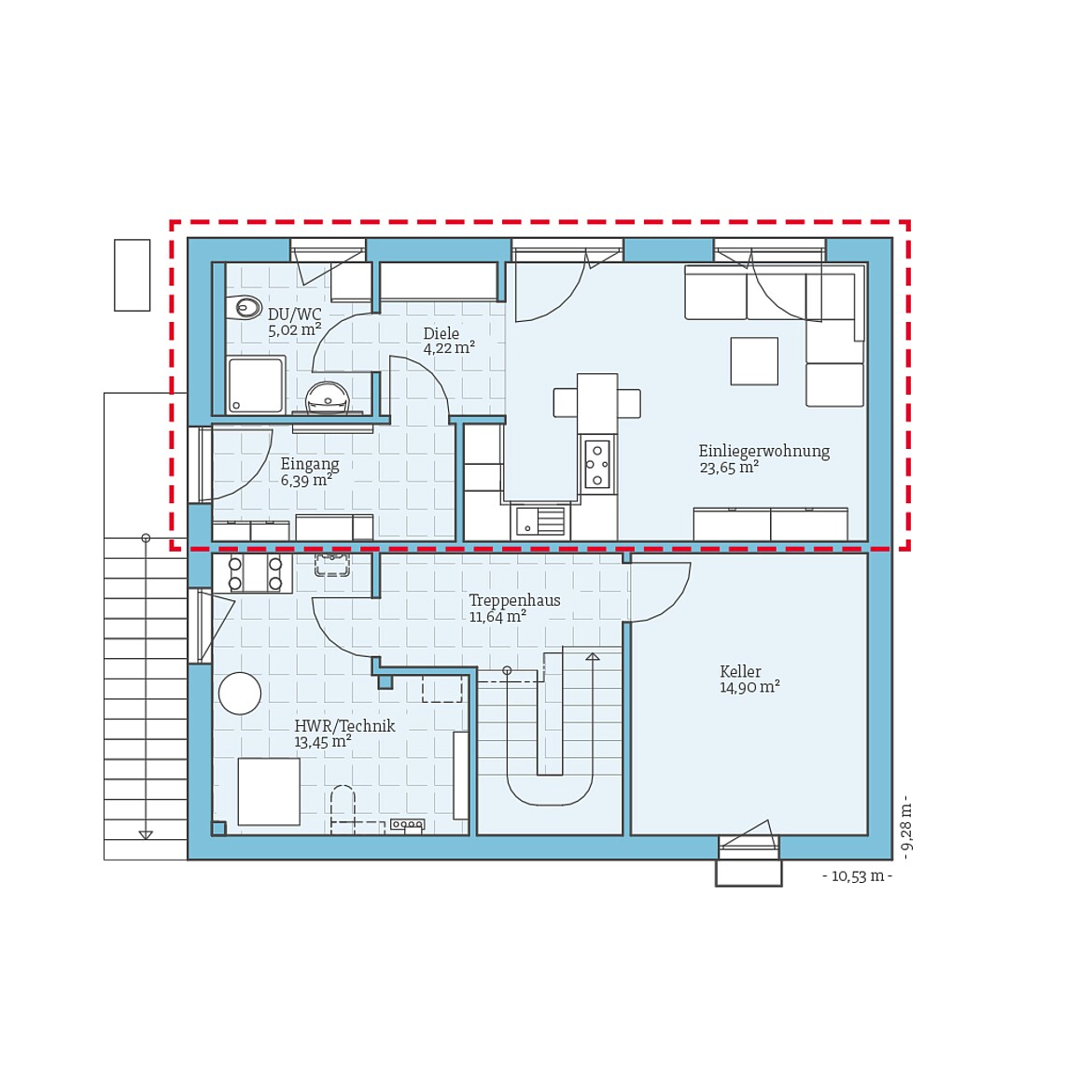 Prefabricated house Variant 25-166 with granny flat Variant 2: Basement floor plan