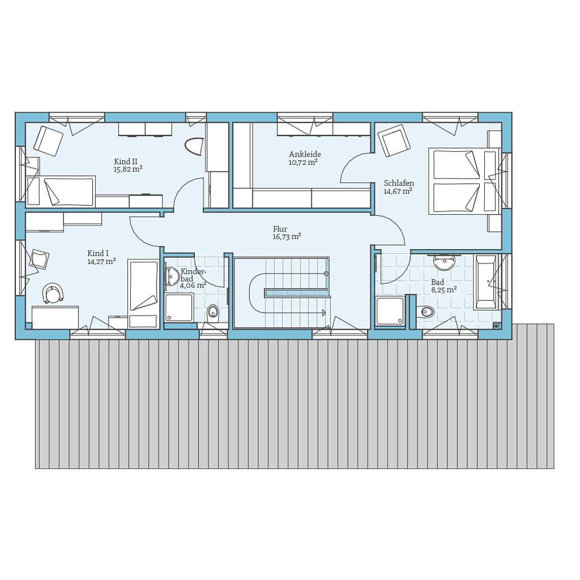 Prefabricated house Duo 211: Upper floor plan