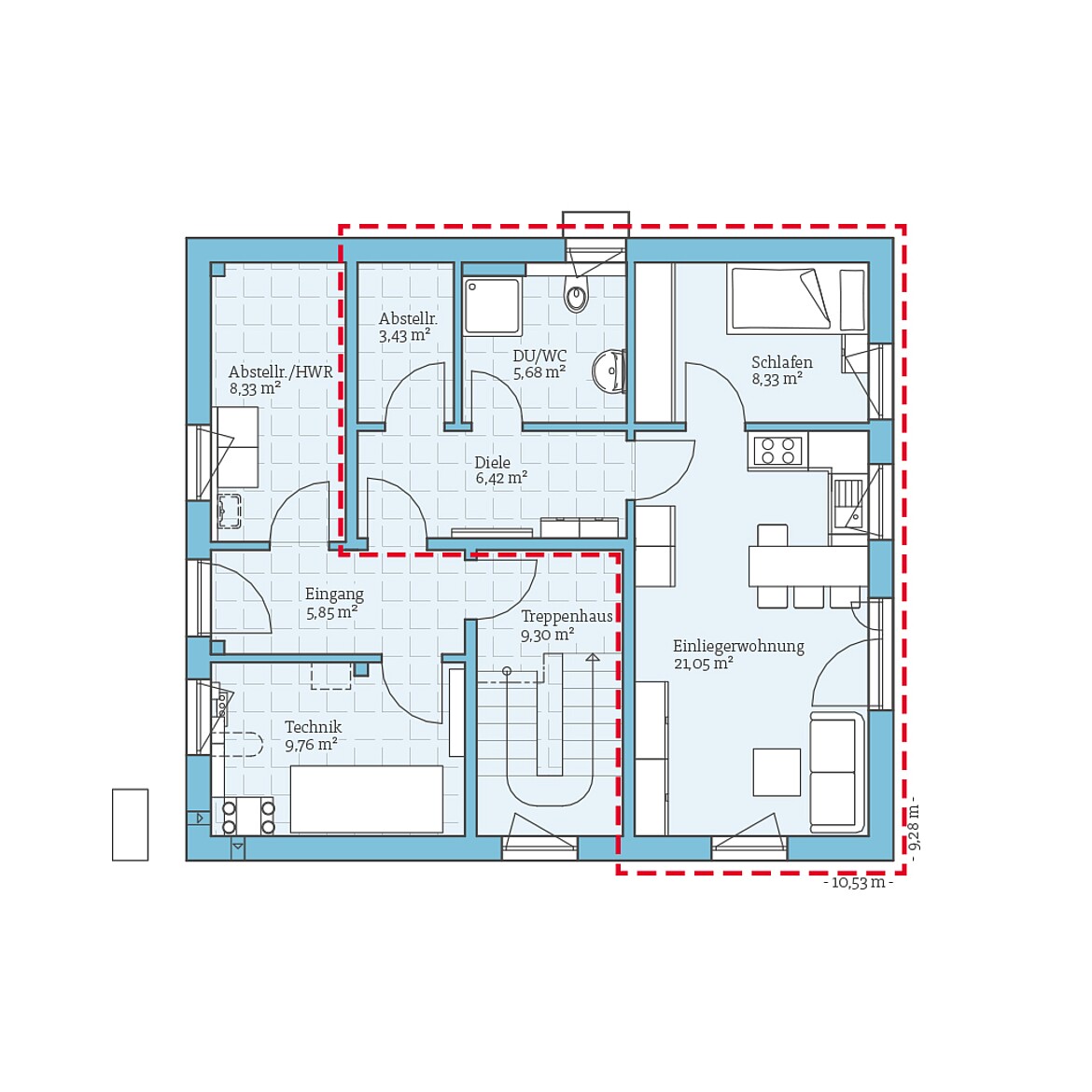 Variant 25-166 prefabricated house with granny flat Variant 1: Basement floor plan