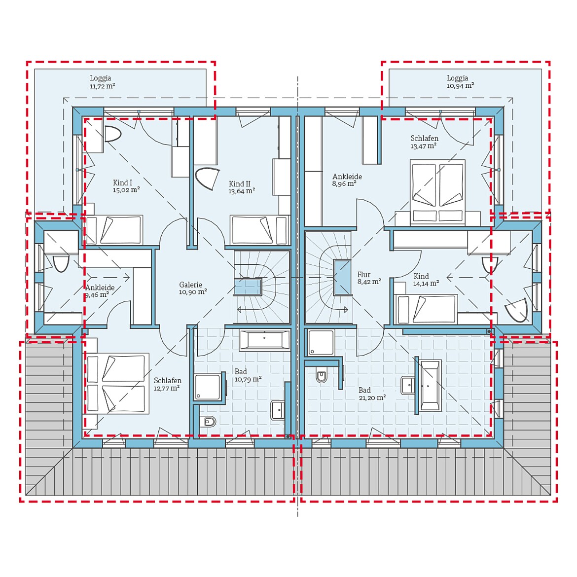 Prefabricated semi-detached house 137/126: Floor plan option upper floor
