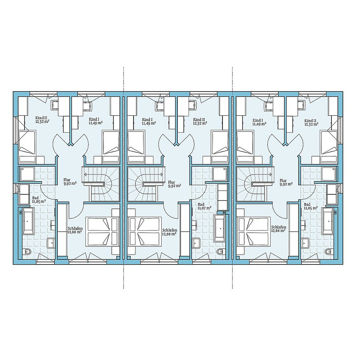 Prefabricated terraced house 118 Variant 3: Floor plan upper floor