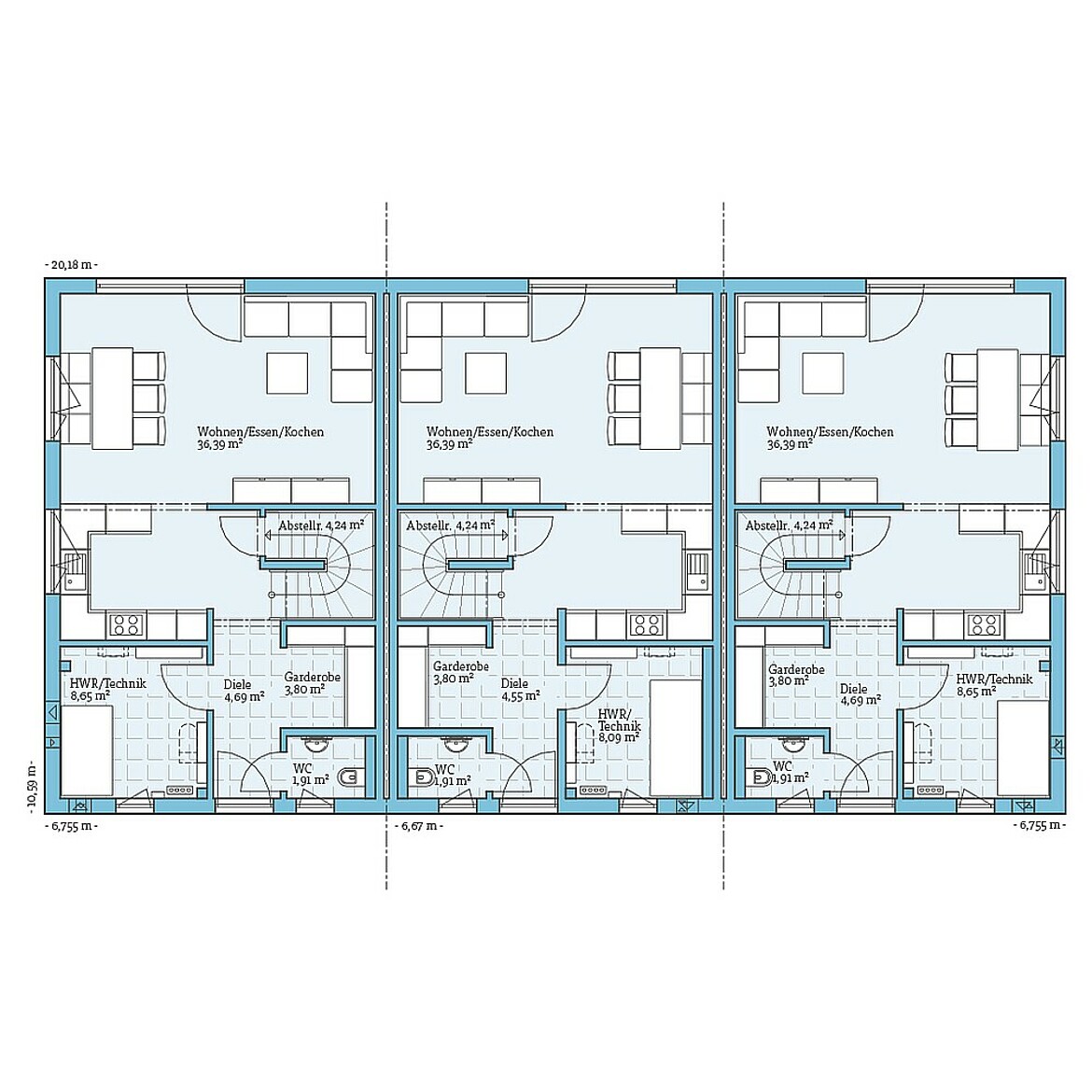 Prefabricated terraced house 118 Variant 1: Ground floor plan