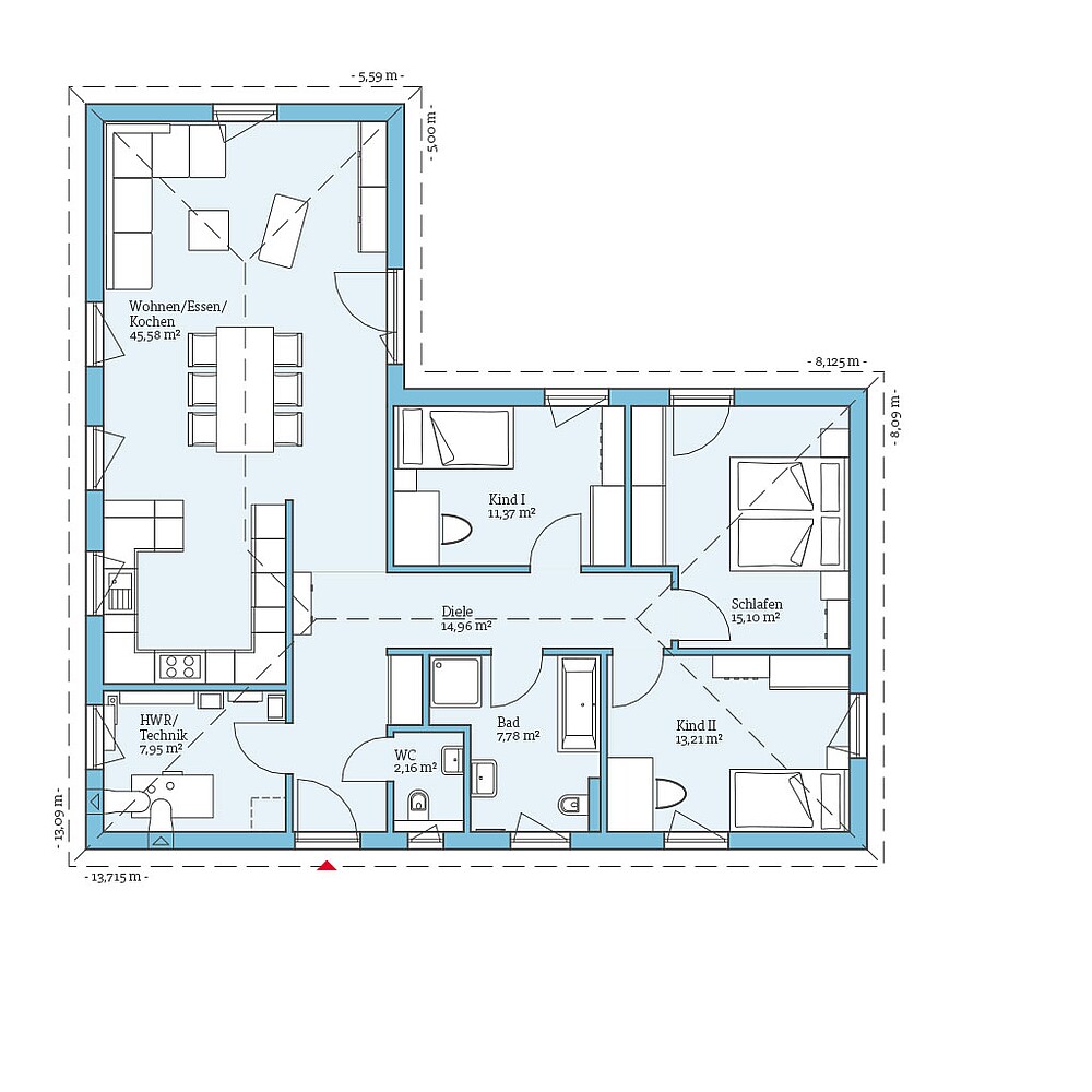 QNG⁺-Line: Bungalow 118: Grundriss EG - Hanse Haus