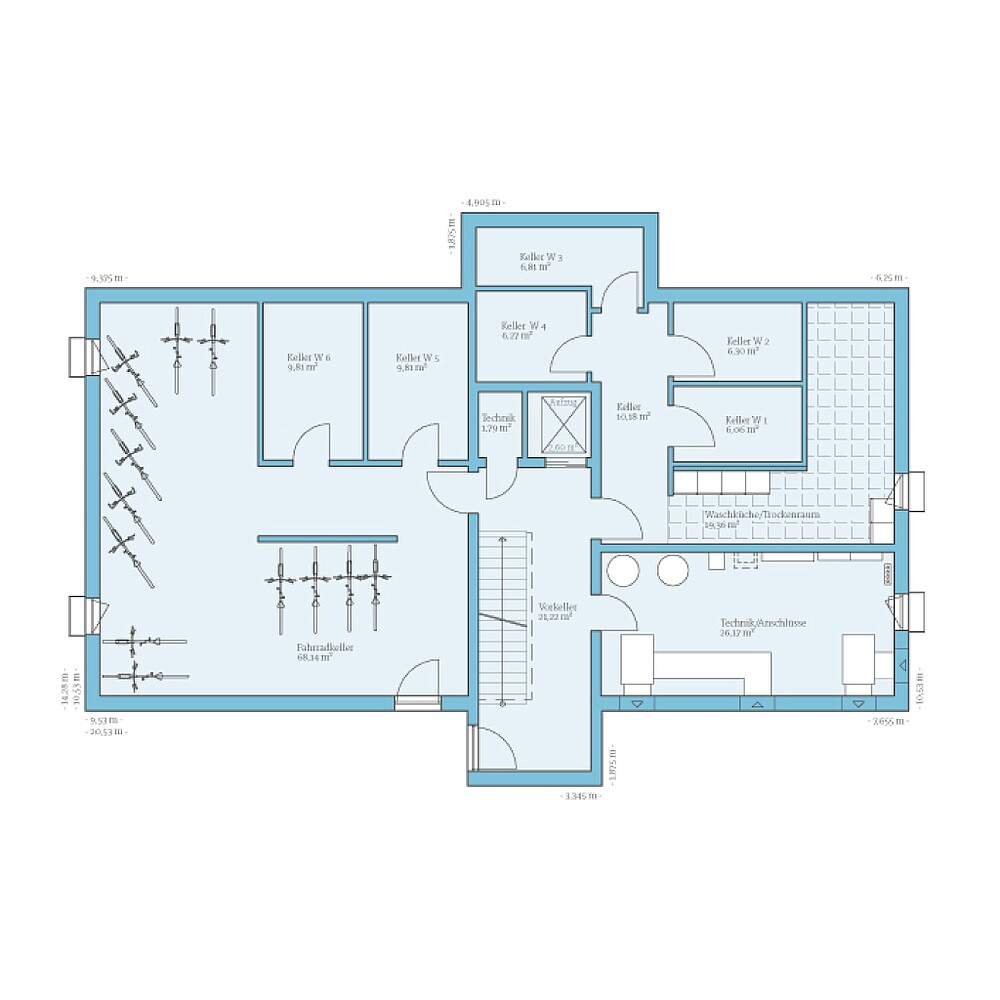 Fertighaus Mehrfamilienhaus 6 Wohneinheiten: Grundriss KG