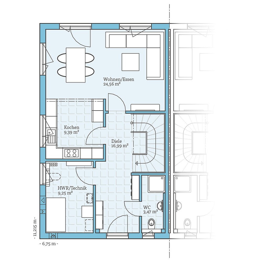 Fertighaus Doppelhaus 35-124: Grundriss EG