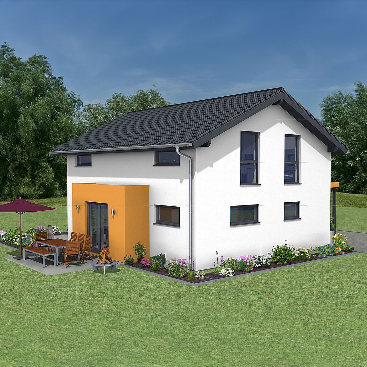 Musterhaus 25-166 Burgoberbach Fertighaus Variant 25-166: Burgoberbach