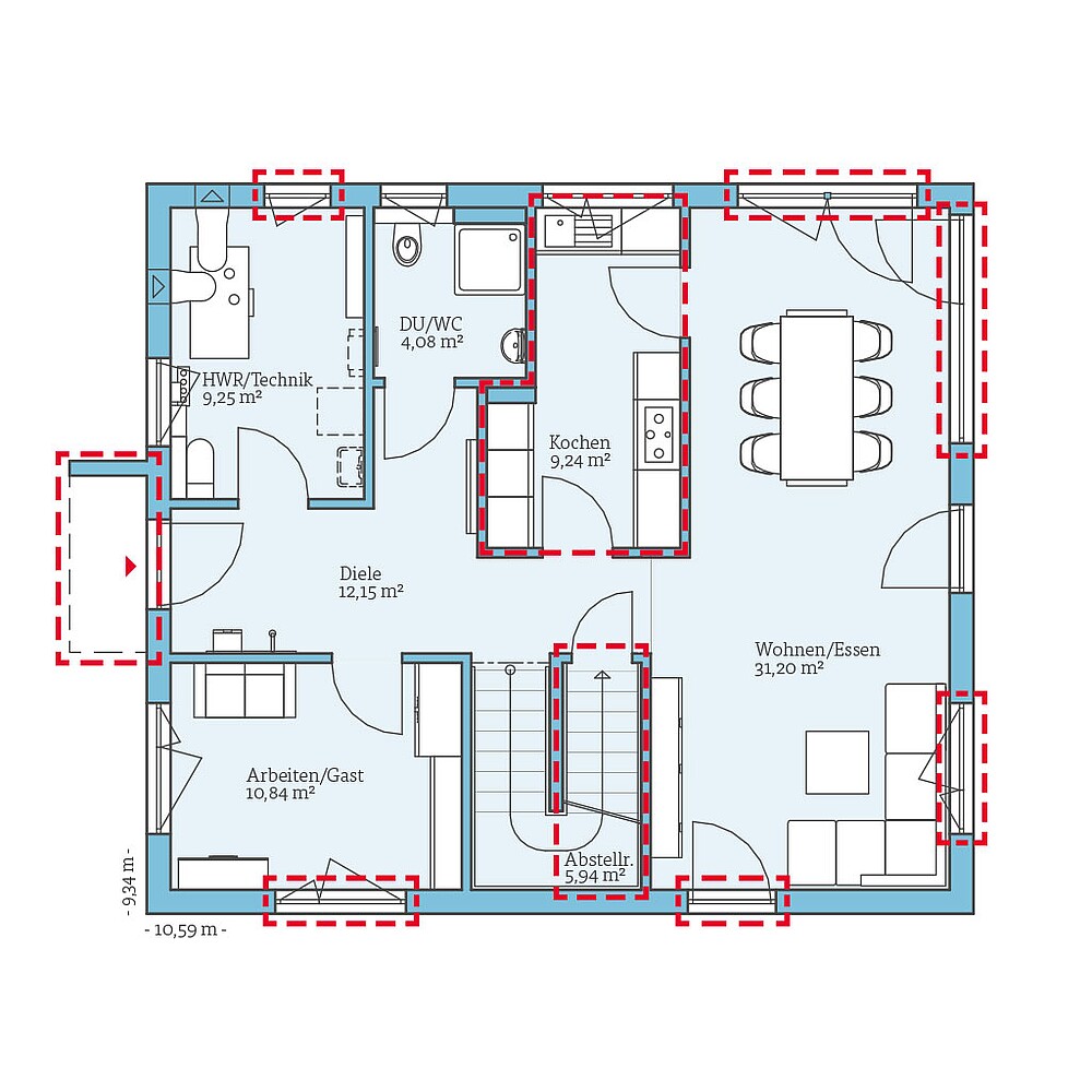 Planungsoption (Erdgeschoss) QNG⁺-Line: Villa 165: Grundrissoption 1 EG - Hanse Haus