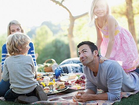 California, USA --- Family picnicking in grass --- Image by © Ocean/Corbis