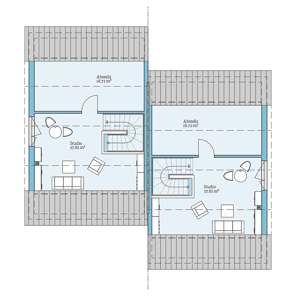 Dachgeschoss Fertighaus Doppelhaus 164: Grundriss DG