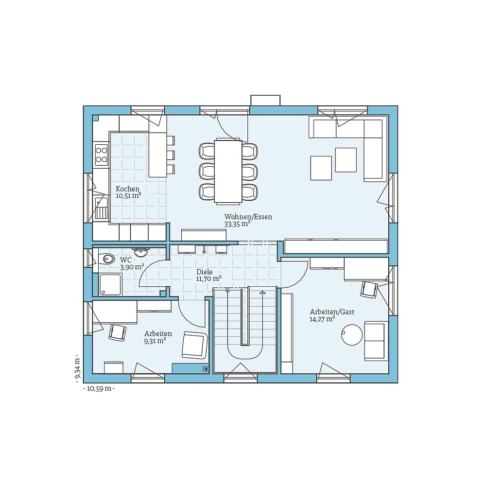 Fertighaus Variant 25-166 mit Einliegerwohnung Variante 1: Grundriss EG