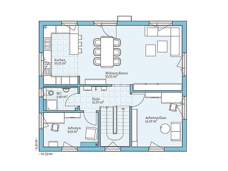 Fertighaus Variant 25-166 mit Einliegerwohnung Variante 1: Grundriss EG