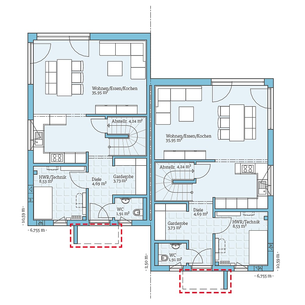 Fertighaus Doppelhaus 164: Grundrissoption EG