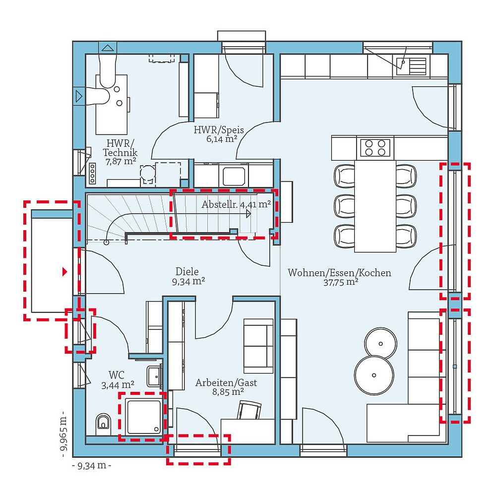 Planungsoption (Erdgeschoss) QNG⁺-Line: Cubus 155: Grundrissoption 1 EG - Hanse Haus