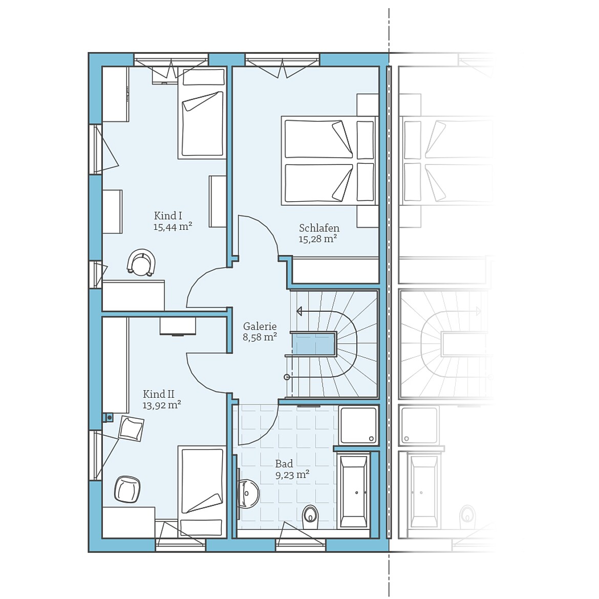 Prefabricated semi-detached house 176: Floor plan upper floor