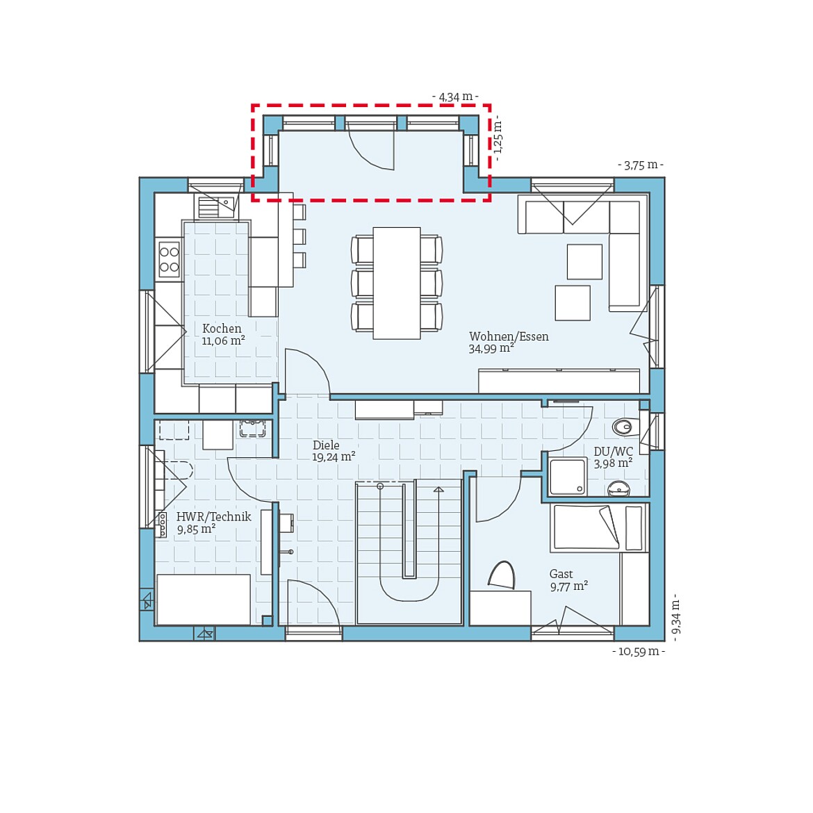 Prefabricated house Variant 25-166: Ground floor plan option