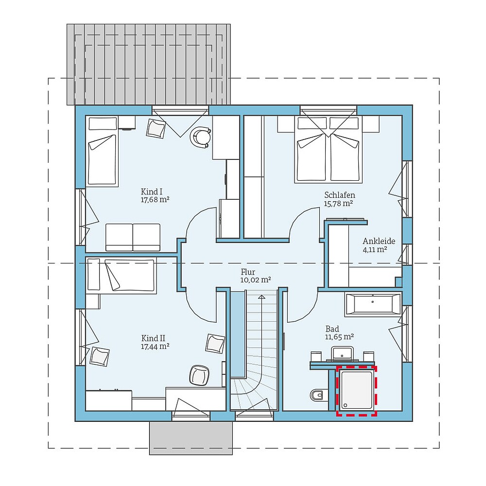 Planungsoption Obergeschoss QNG⁺-Line: Villa 163: Grundrissoption 1 OG - Hanse Haus