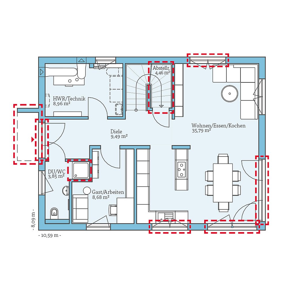 Planungsoption (Erdgeschoss) QNG⁺-Line Villa 142: Grundrissoption 1 EG - Hanse Haus