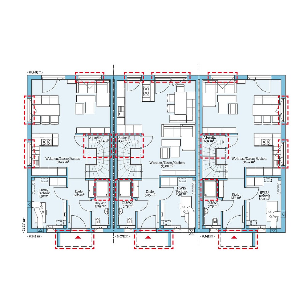 Planungsoption (Erdgeschoss) QNG⁺-Line: Reihenhaus 161: Grundrissoption 1 EG - Hanse Haus