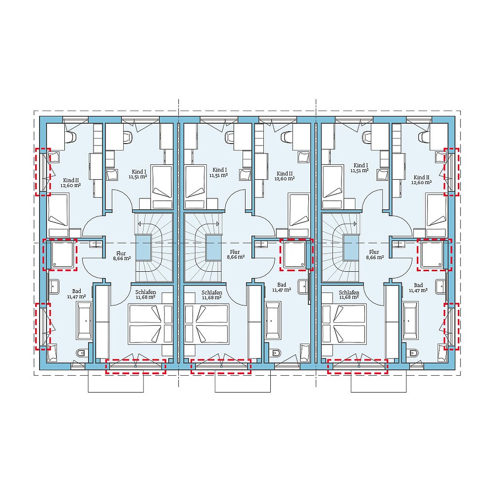 Planungsoption (Obergeschoss) QNG⁺-Line Reihenhaus 113: Grundrissoption OG - Hanse Hause