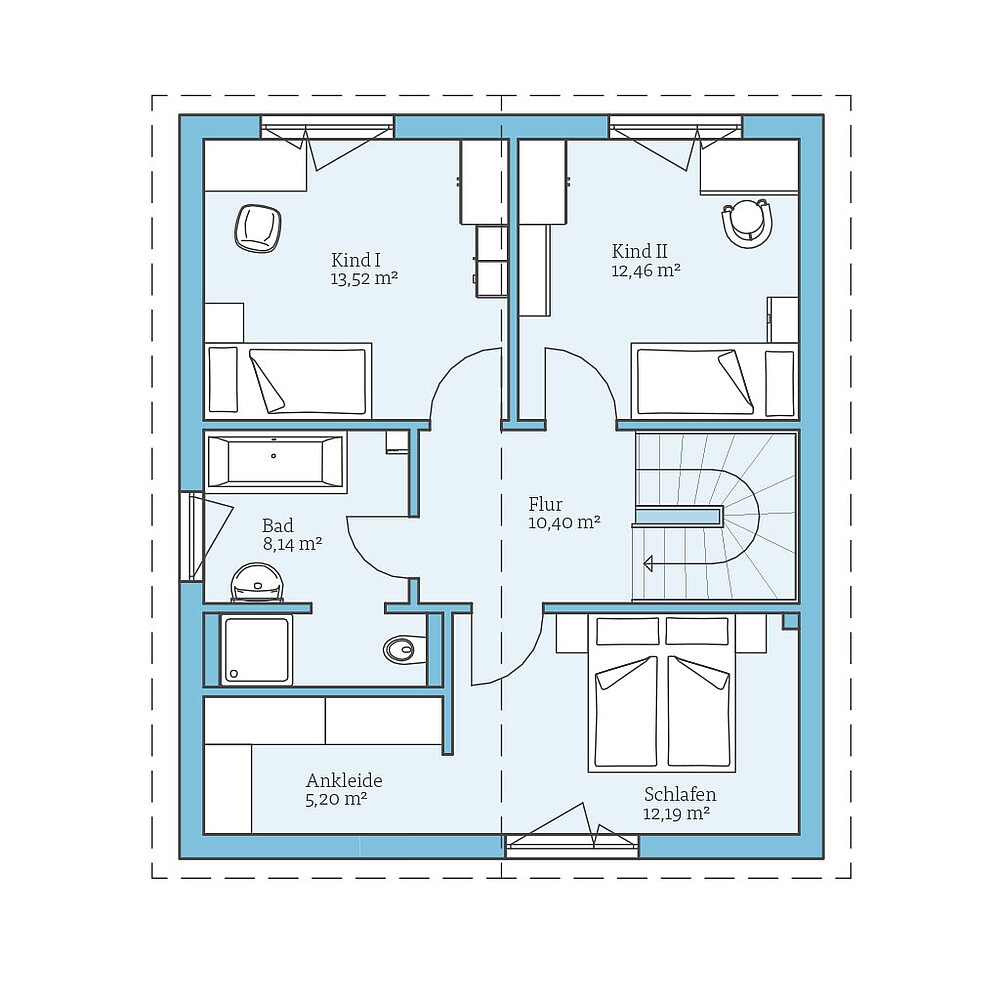 Obergeschoss QNG⁺-Line: Villa 124: Grundriss OG - Hanse Hause