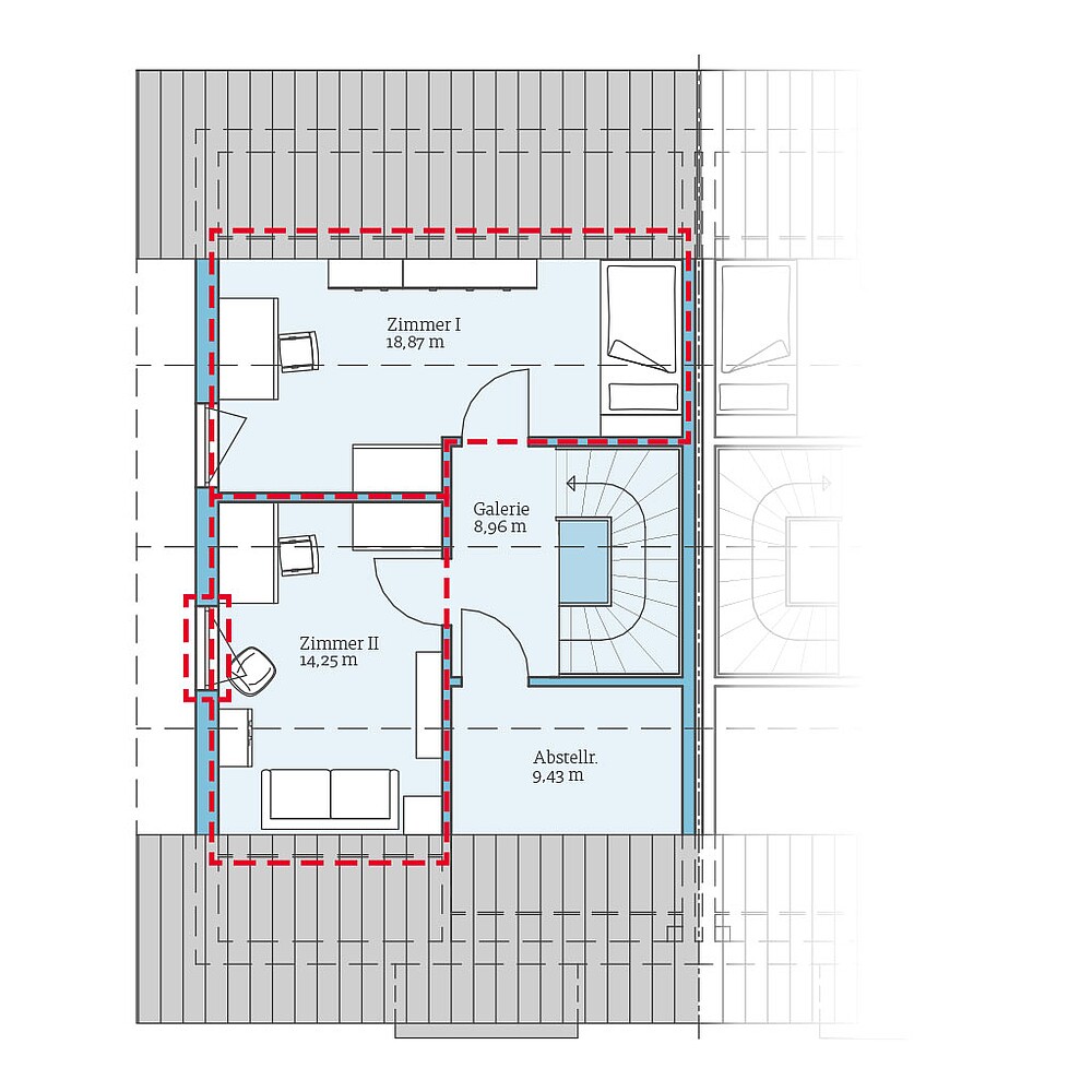 Planungsoption (Dachgeschoss) QNG⁺-Line Doppelhaus 179: Grundrissoption DG - Hanse Haus