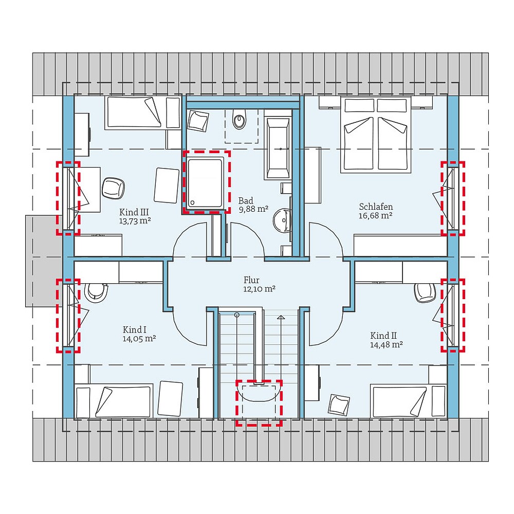Planungsoption (Dachgeschoss) QNG⁺-Line: Variant 35-165: Grundrissoption DG - Hanse Hause