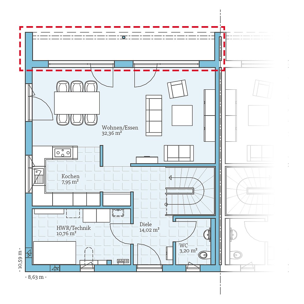 Fertighaus Doppelhaus 135: Grundrissoption EG - Hanse Haus