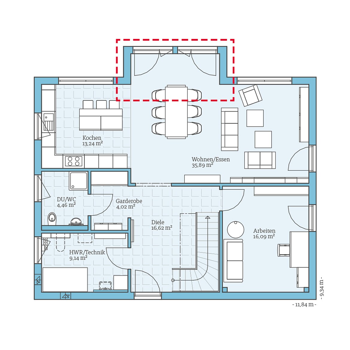 Prefabricated house Variant 45-175: Ground floor plan option