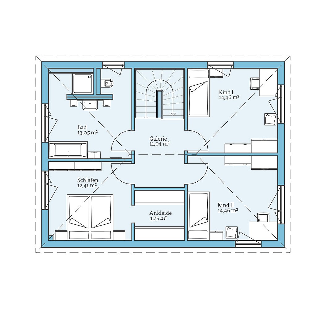 Grundriss (Obergeschoss) QNG⁺-Line Villa 142: Grundriss OG - Hanse Haus
