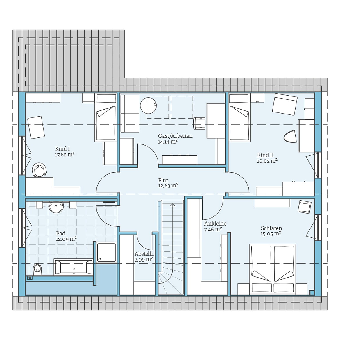 Prefabricated house Duo 210: Floor plan top floor