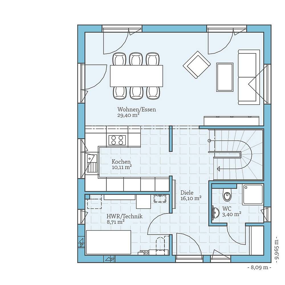 Fertighaus Villa 133: Grundriss EG