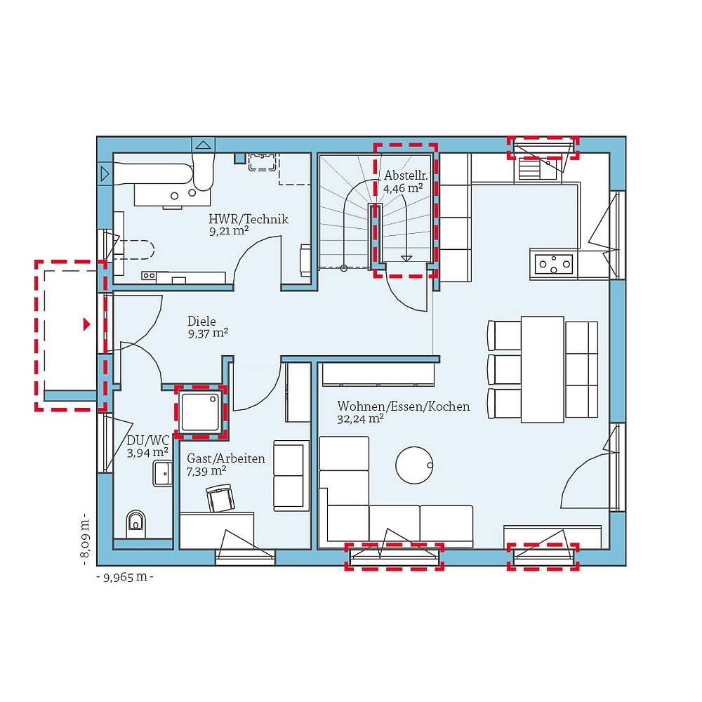 Planungsoption (Erdgeschoss) QNG⁺-Line: Villa 133: Grundrissoption 1 EG - Hanse Haus