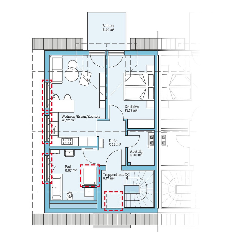 QNG⁺-Line Doppelhaus 35-125: Grundrissoption DG - Hanse Haus