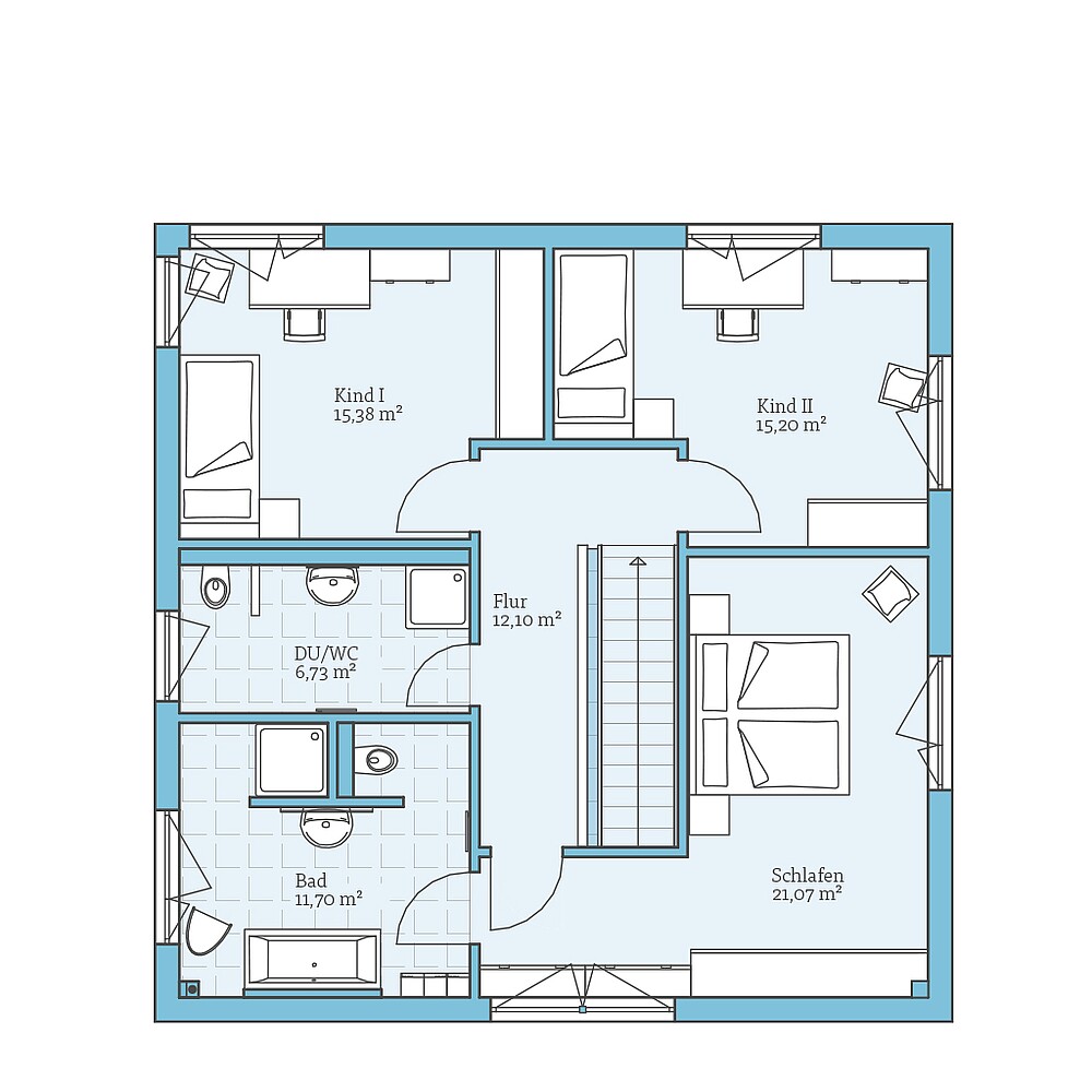 Obergeschoss Fertighaus Cubus 167: Grundriss OG