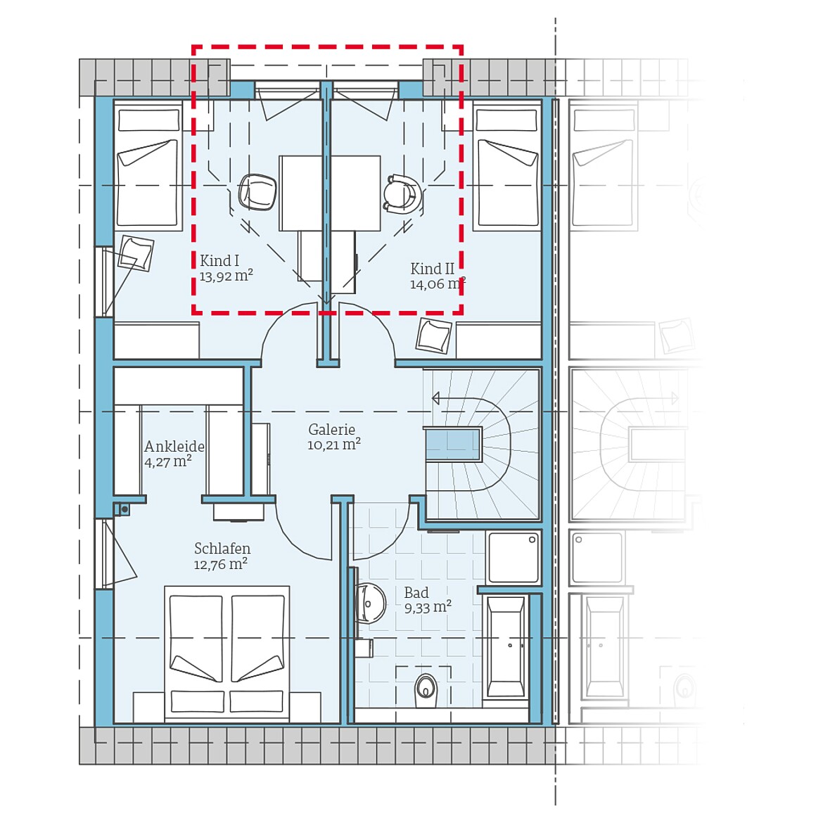 Prefabricated semi-detached house 35-130: Top floor plan option
