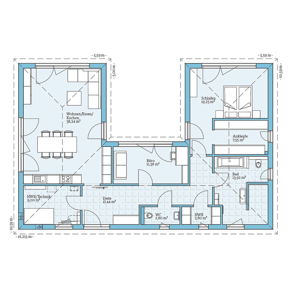 Fertighaus Bungalow 123: Grundriss EG