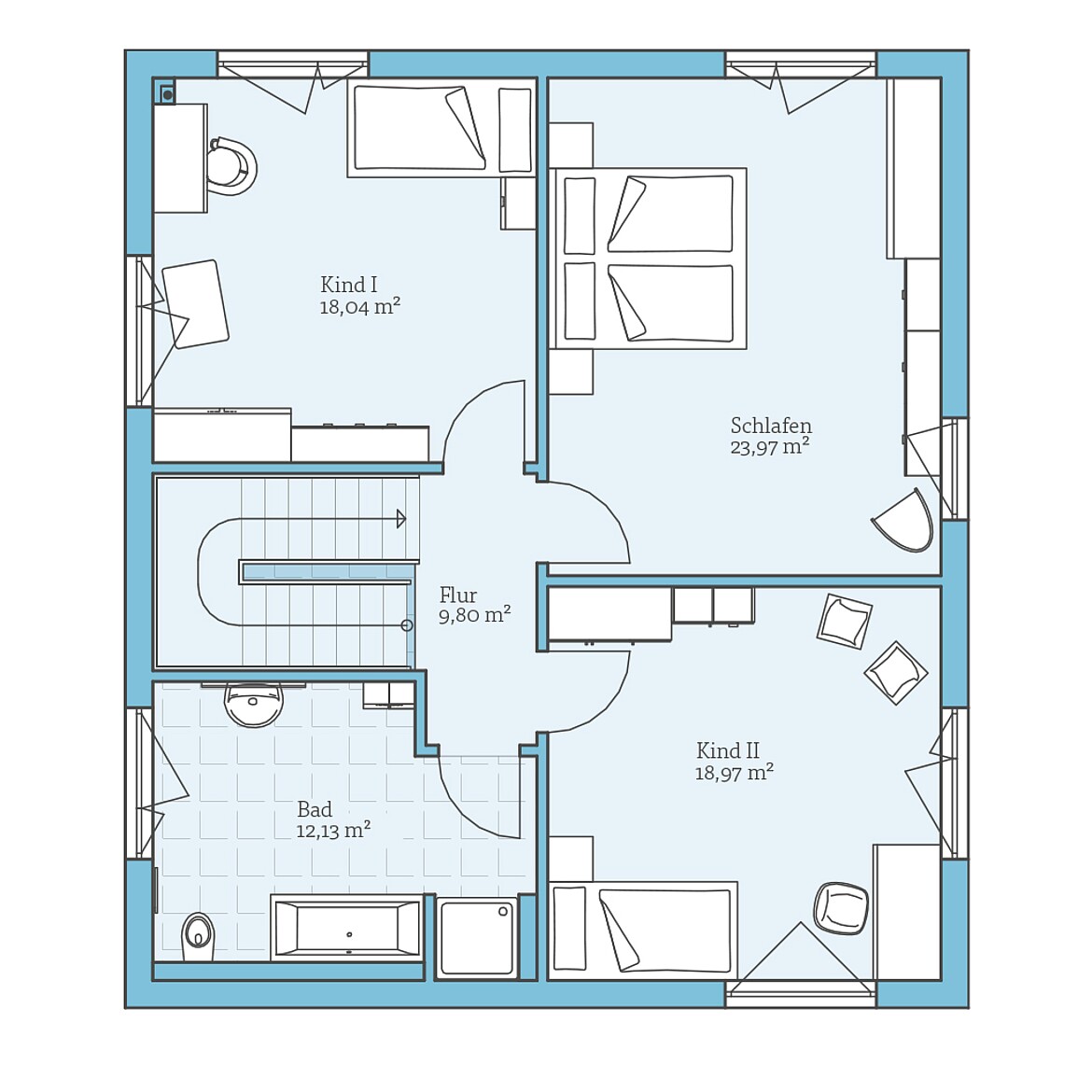 Prefabricated house Cubus 162: Floor plan upper floor