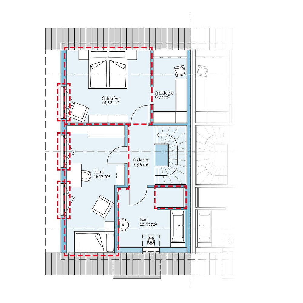 Planungsoption (Dachgeschoss) QNG⁺-Line: Doppelhaus 38-124: Grundrissoption 1 DG - Hanse Haus