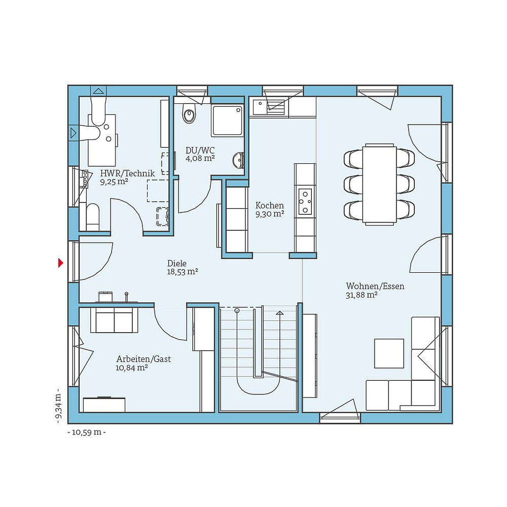 Grundriss (Erdgeschoss) QNG⁺-Line: Villa 165: Grundriss EG - Hanse Haus