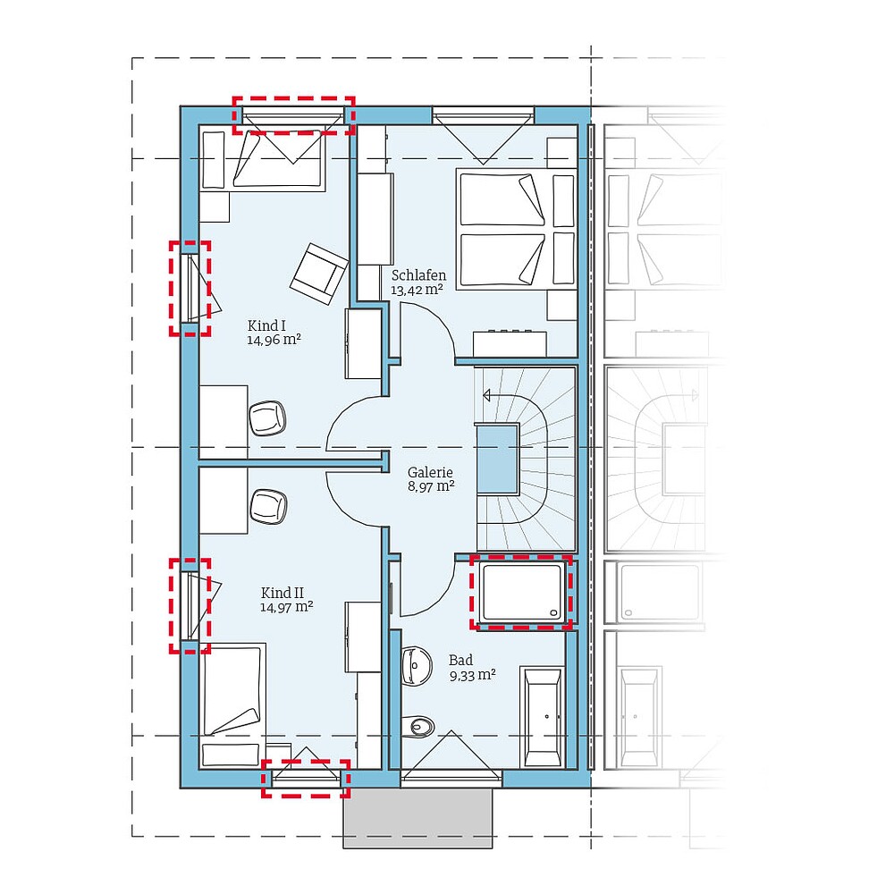 Planungsoption (Dachgeschoss) QNG⁺-Line: Doppelhaus 25-125: Grundrissoption 1 DG - Hanse Haus