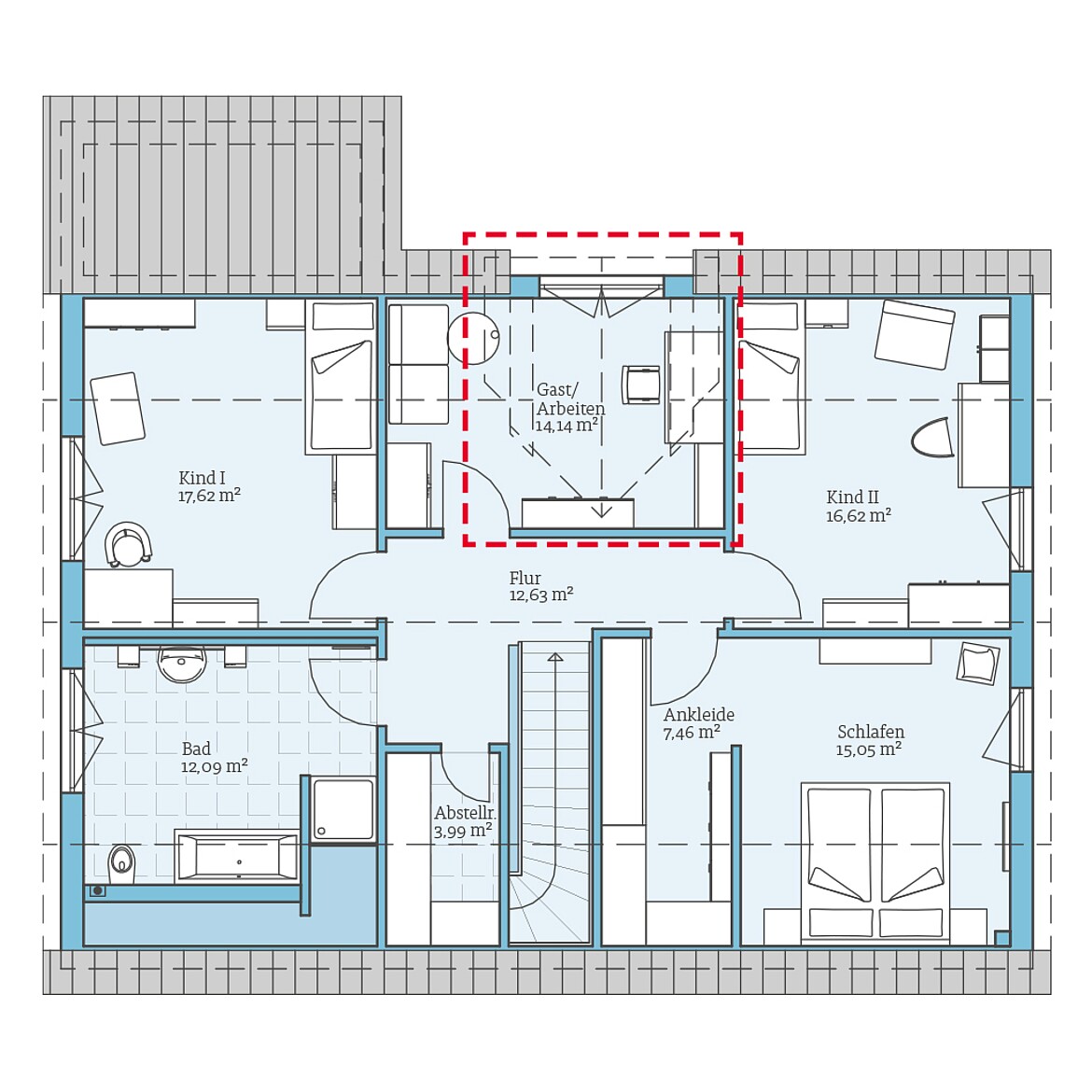Prefabricated house Duo 210: Top floor plan option