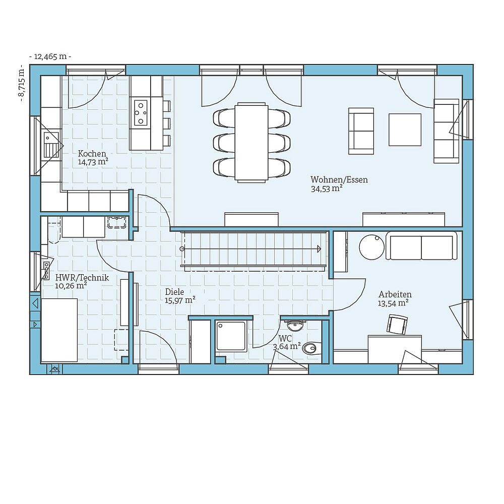 Fertighaus Villa 183: Grundriss EG - Hanse Haus Fertighaus Villa 183: Grundriss EG