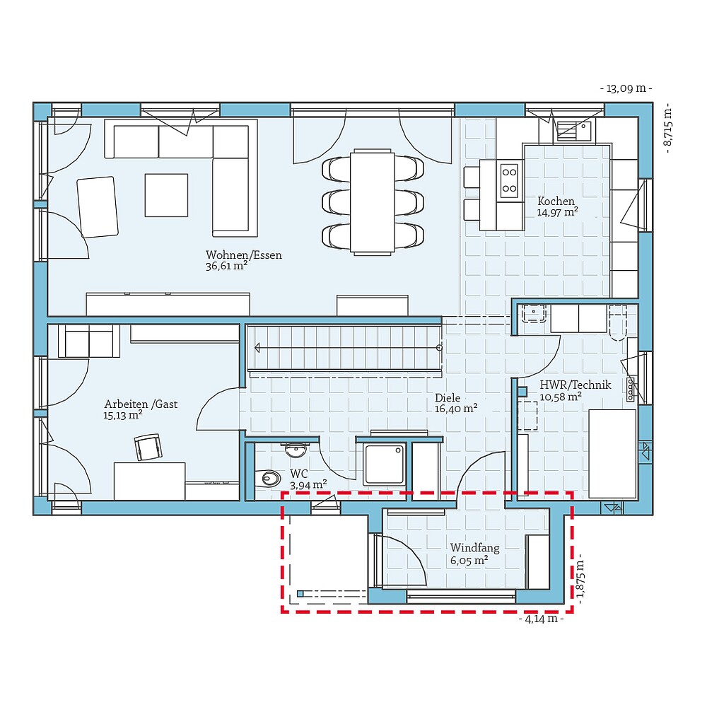 Fertighaus Variant 25-192: Grundrissoption EG