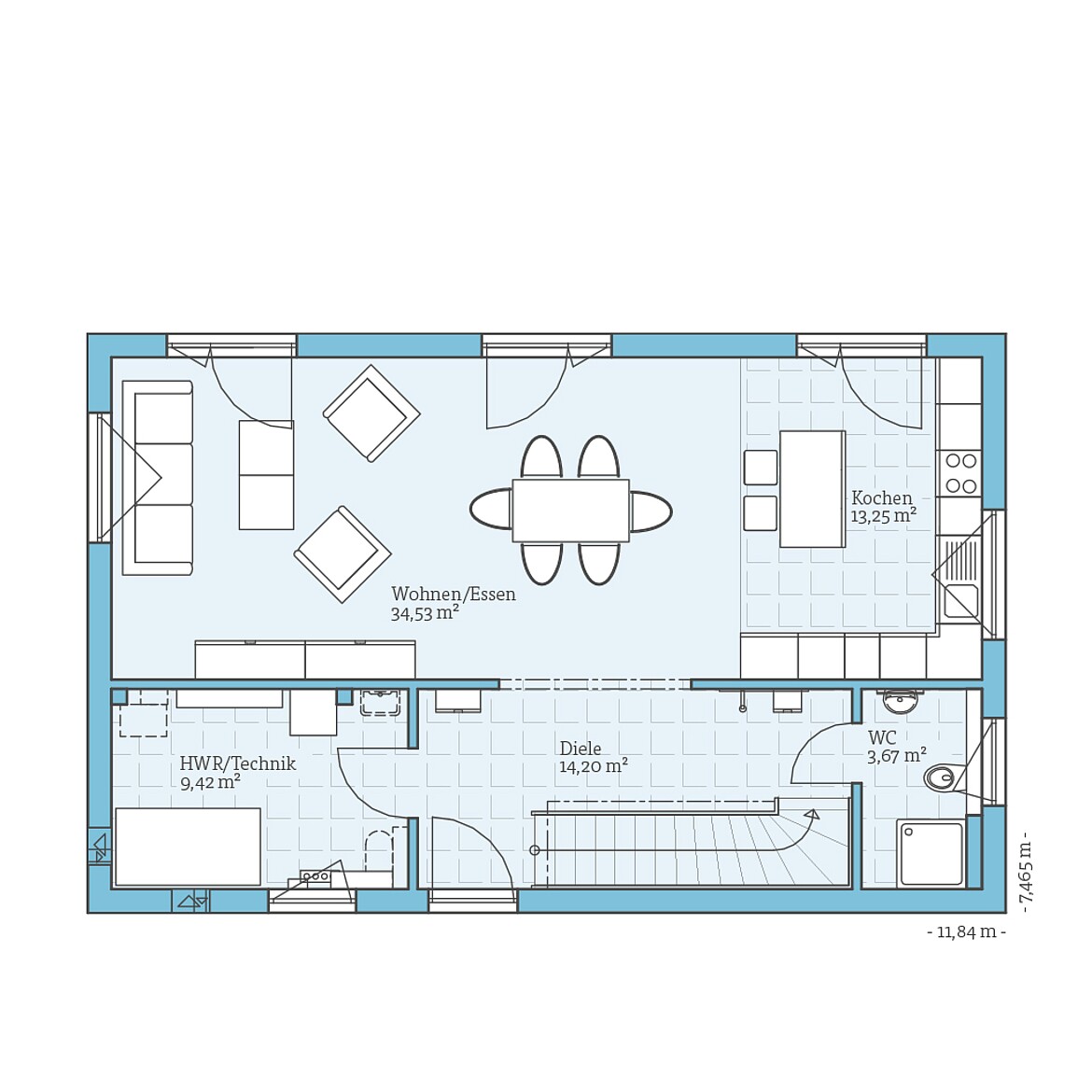 Prefabricated house Cubus 148: Ground floor plan