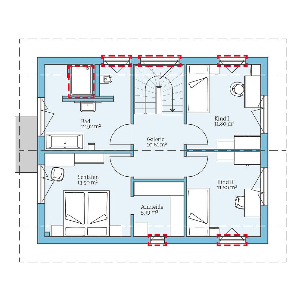 Planungsoption (Dachgeschoss) QNG⁺-Line: Variant 28-132: Grundrissoption 1 DG - Hanse Hause