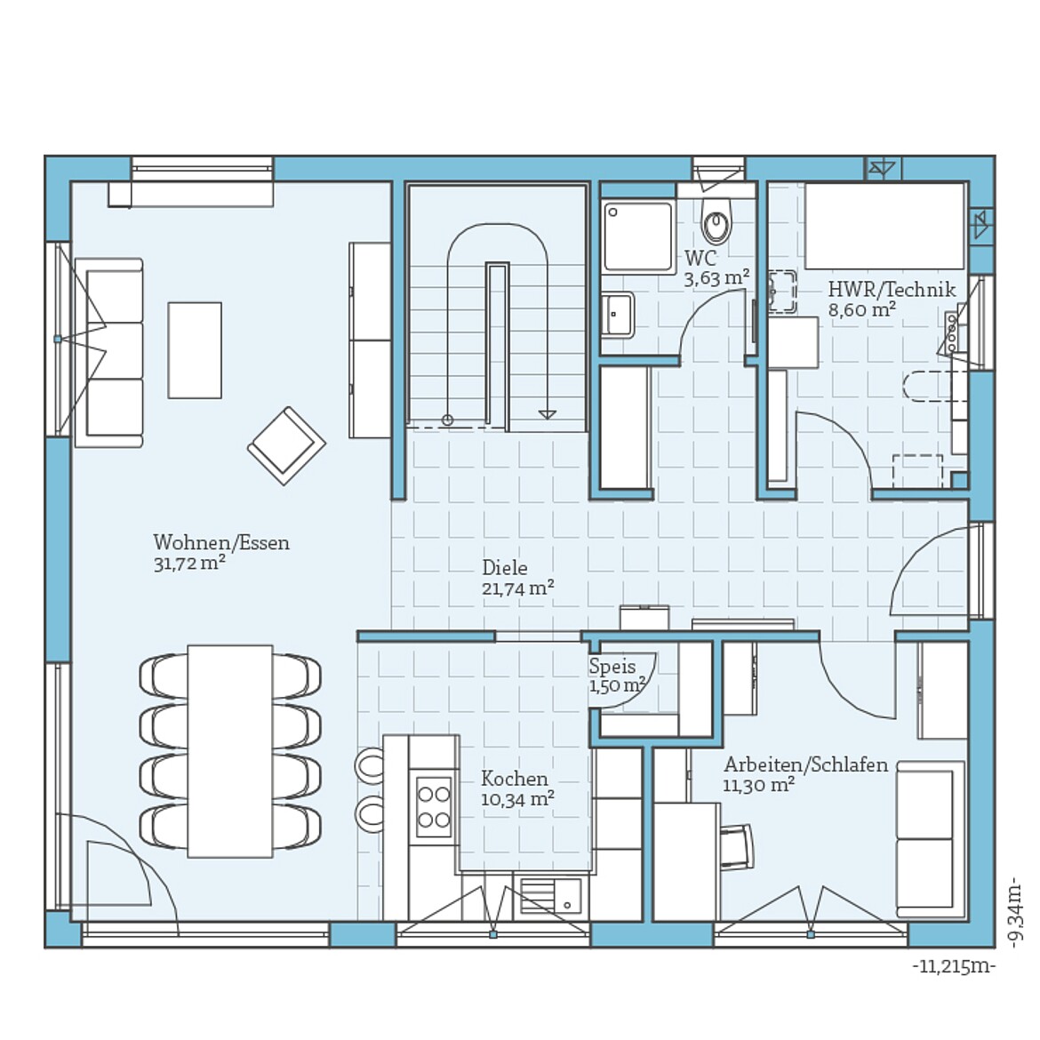 Fertighaus Villa 178: Grundriss EG