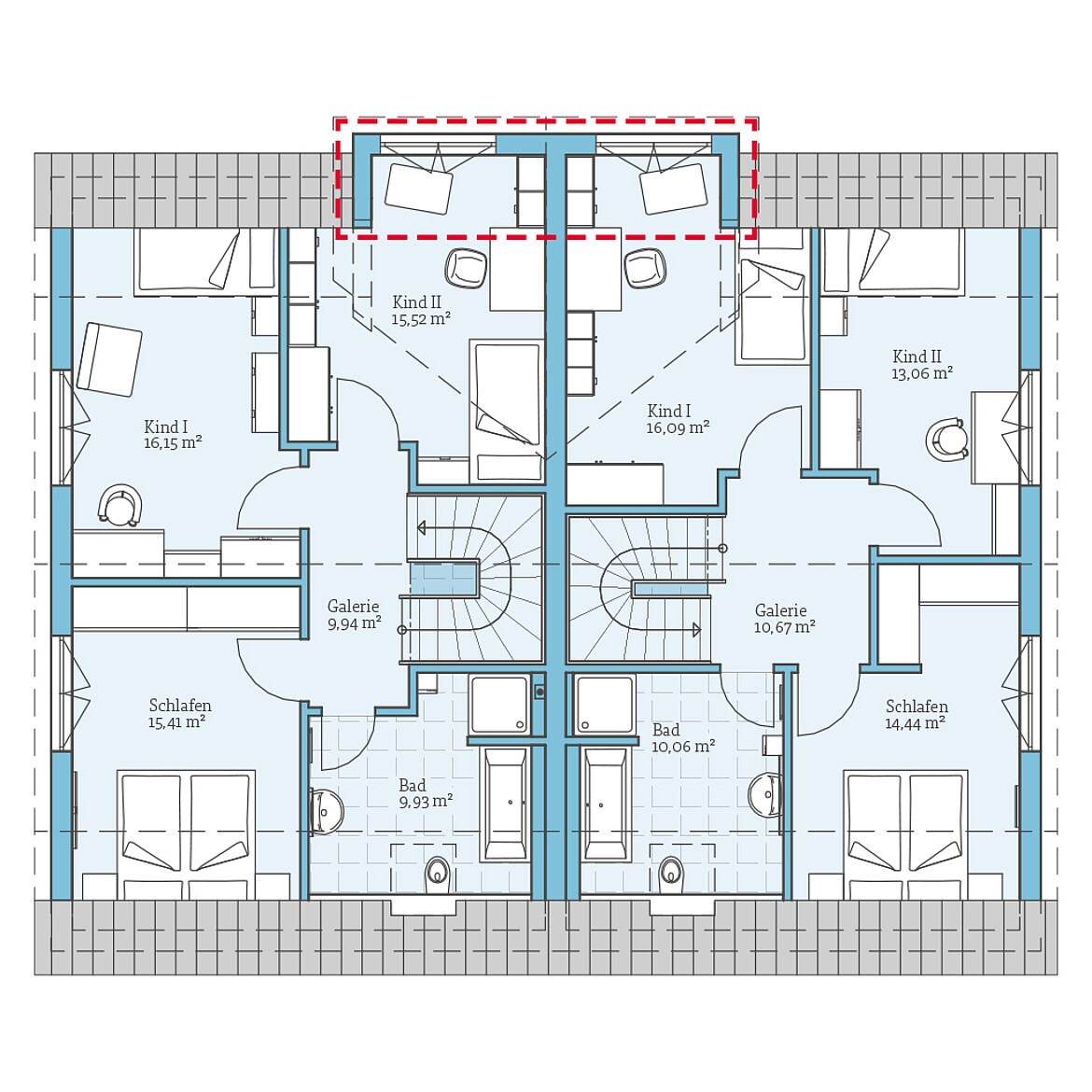 Prefabricated house Duo 315: Top floor plan option