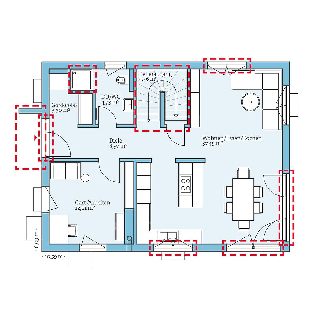 Planungsoption (Erdgeschoss) QNG⁺-Line Villa 142: Grundrissoption 2 EG - Hanse Haus